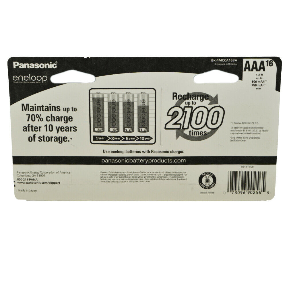 Panasonic Eneloop AAA (800mAh) Pre-Charged Rechargeable Ni-MH Batteries (16  Pack)